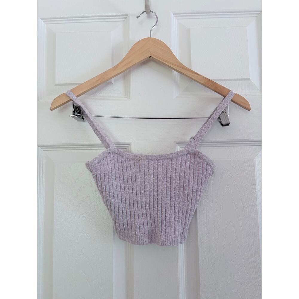 Good American Ribbed Terry Lounge Set Lavender Cami & Flare Pants Size S/M NWOT